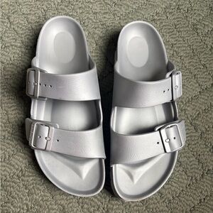 Birkenstock Arizona Eva slide sandal silver metallic  Sz 9 women’s
